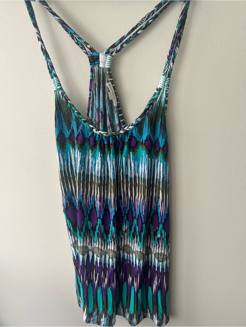 Boho Print Strappy Tank Top in Teal & Purple
